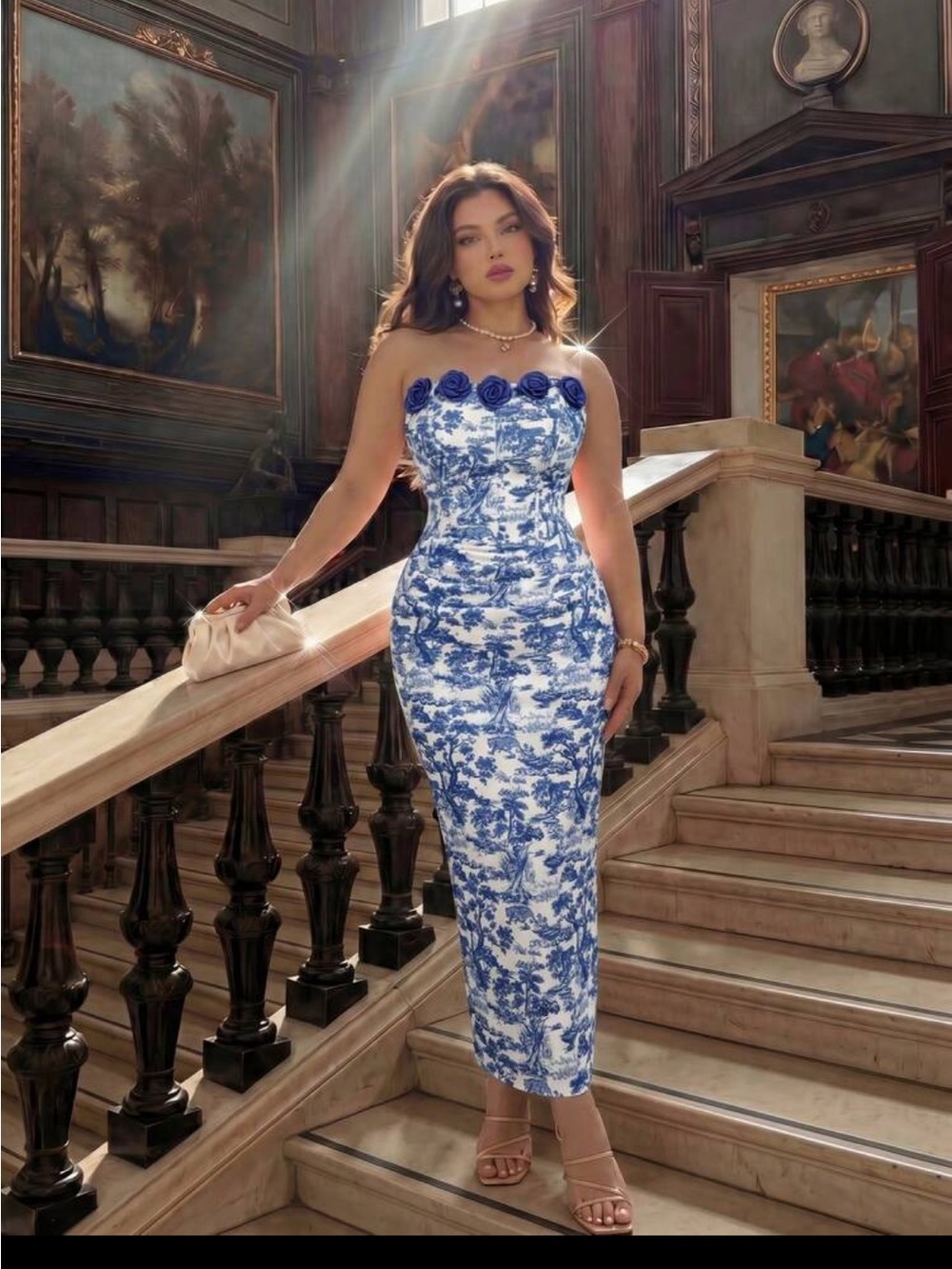 Floral strapless midi dress